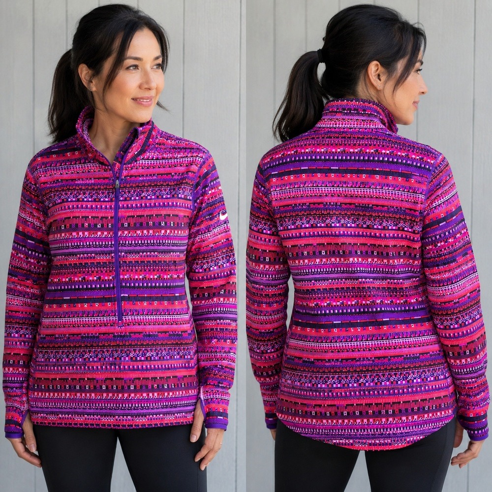 Nike Pro Dri-FIT Womens Half Zip Pullover Purple Pink Geometric 685681-696 L